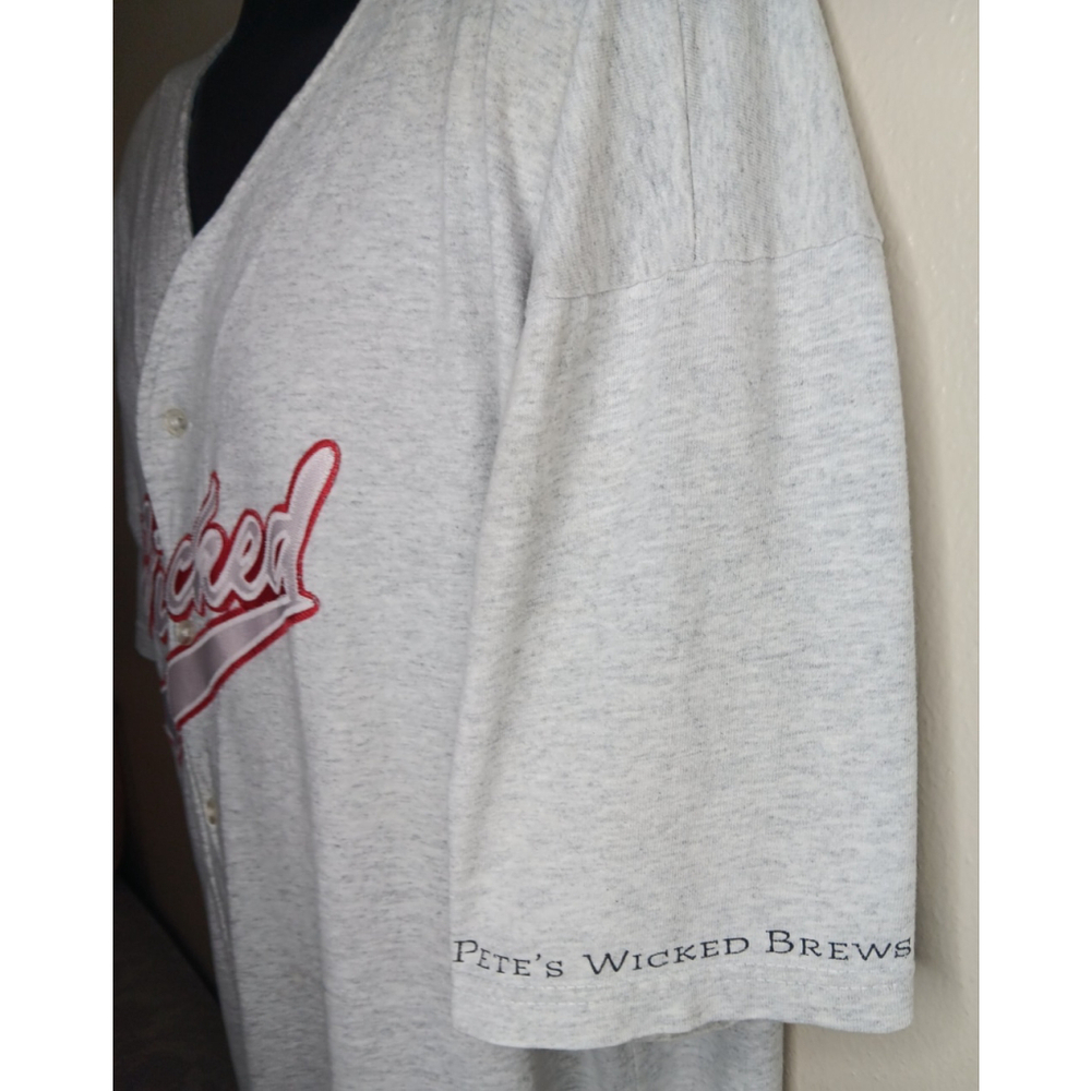 Vintage 90s Pete’s Wicked Ale Beer XL Jersey T-shirt Gray Stitched Logo USA Made - Picture 3 of 10